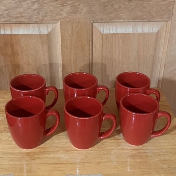 Set of 6 Red Corelle Coordinates Stoneware Coffee Mugs - Picture 4 of 7
